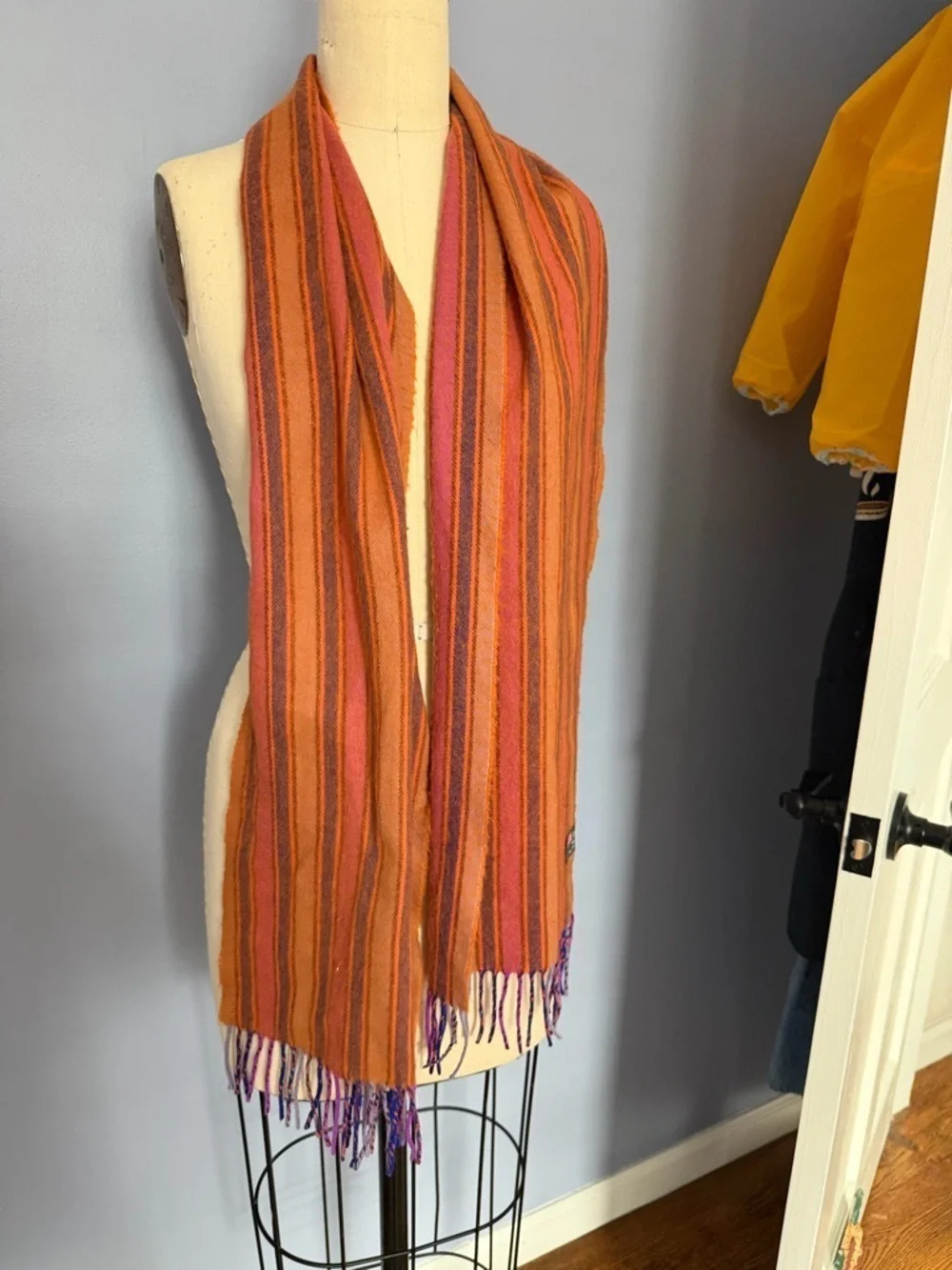 Cashmere Orange & Purple Striped Scarf Made in Scotland 100%
